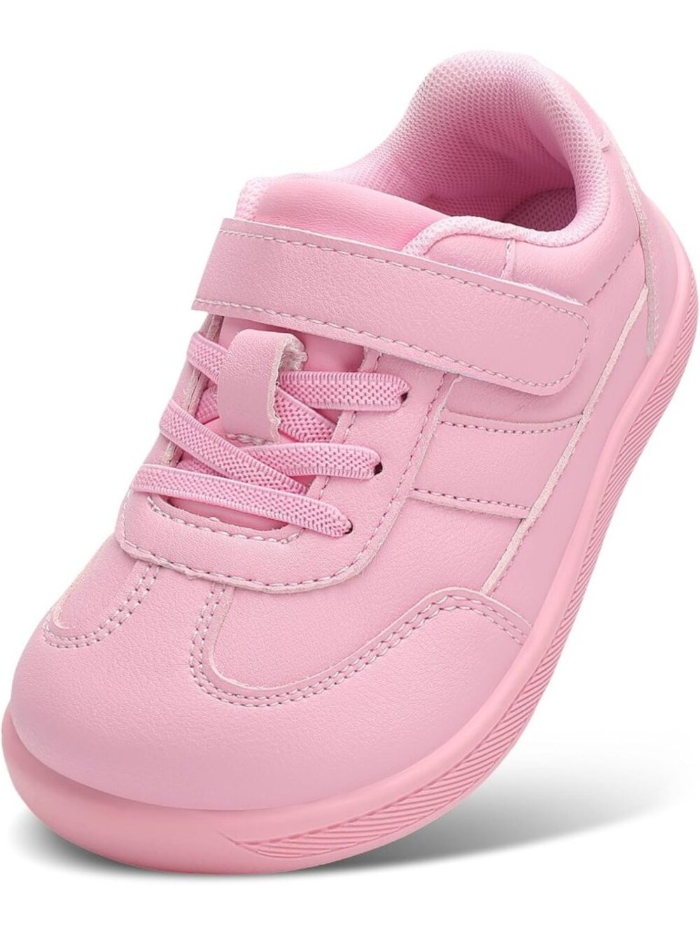 Toddler Pink Faux Leather Boys Girls Wide Toe Zero Drop Barefoot Shoes Sneakers